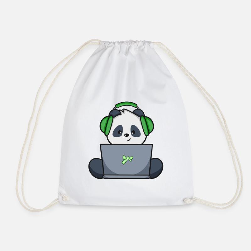 Gaming Panda mit grünem Headset - Turnbeutel - Weiß