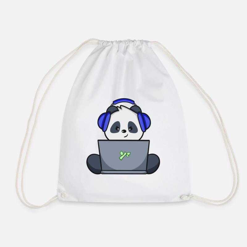 Gaming Panda mit blauem Headset - Turnbeutel - Weiß