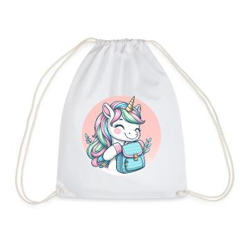 Einhorn Pastell Unicorn mit Schulranzen - Turnbeutel - Weiß - Vorne