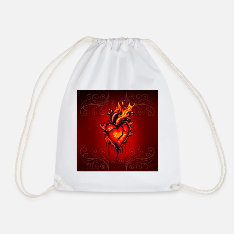 Flaming heart. - Drawstring Bag - white