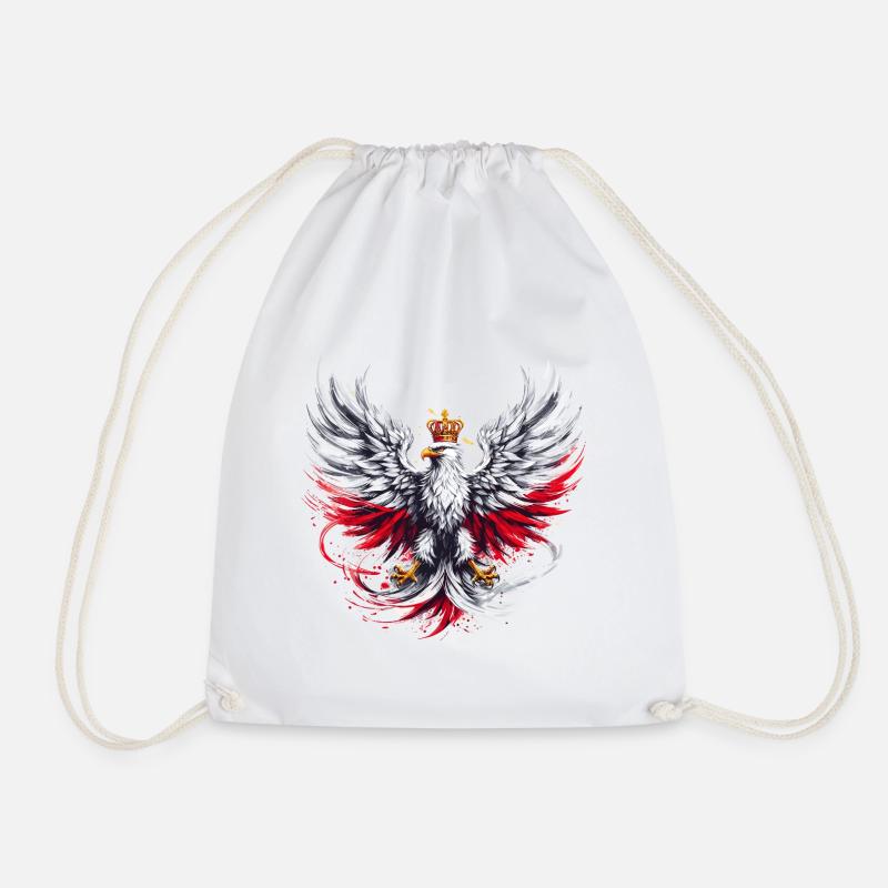 Poland Polska Polish Red White Eagle Golden Crown - Drawstring Bag - white