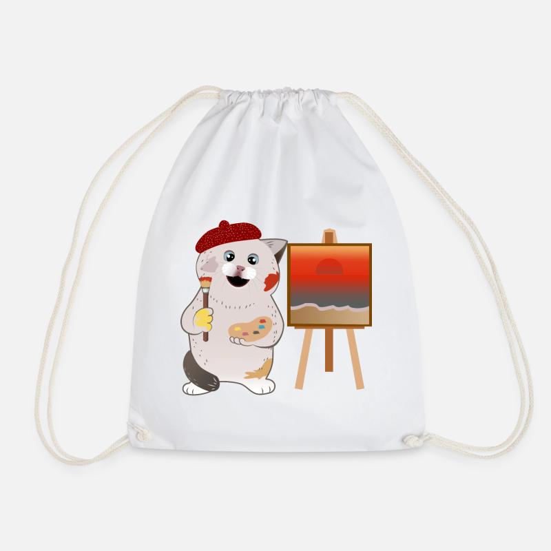 cute cat painter - Drawstring Bag - white