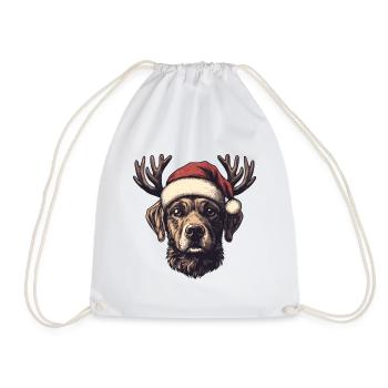 Chien avec chapeau de Noël et bois de Noël - Sac de sport léger - blanc - Devant