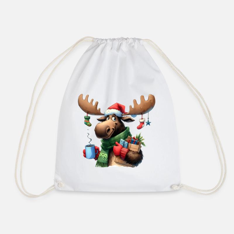 Reindeer Winter Joy - Drawstring Bag - white