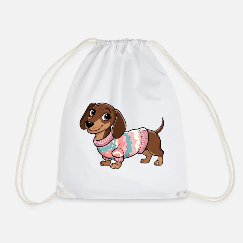 Cozy Sweater Dachshund - Drawstring Bag - white