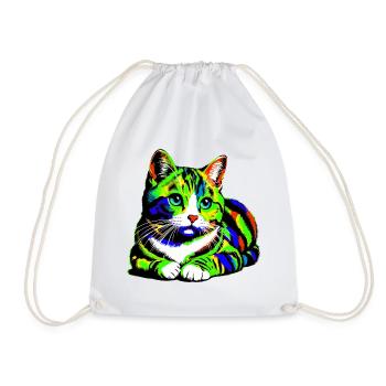 Cat - Drawstring Bag - white - Front