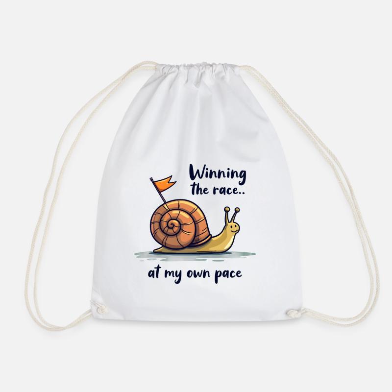 Snail with flag "Winning the race" - Drawstring Bag - white