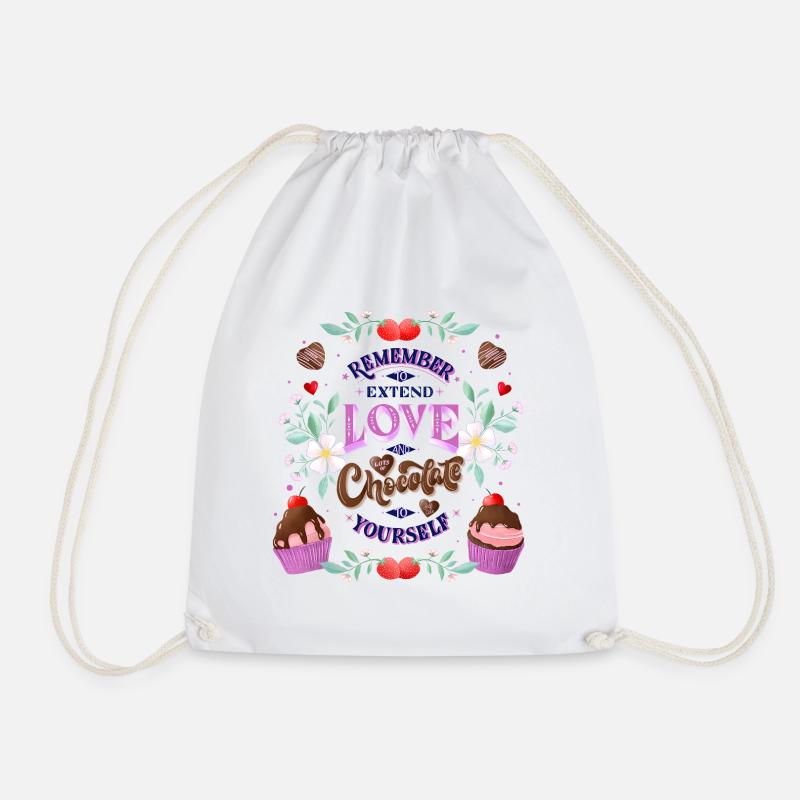 Self-love, chocolate, strawberries and flowers - Drawstring Bag - white