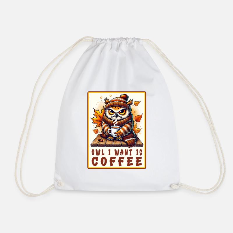 Eulen Kaffee Desgin - Turnbeutel - Weiß