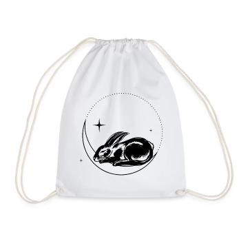 Rabbit on crescent moon – enchanting moon motif - Drawstring Bag - white - Front