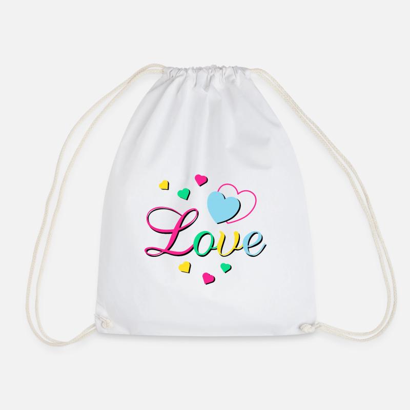 Love Hearts - Drawstring Bag - white