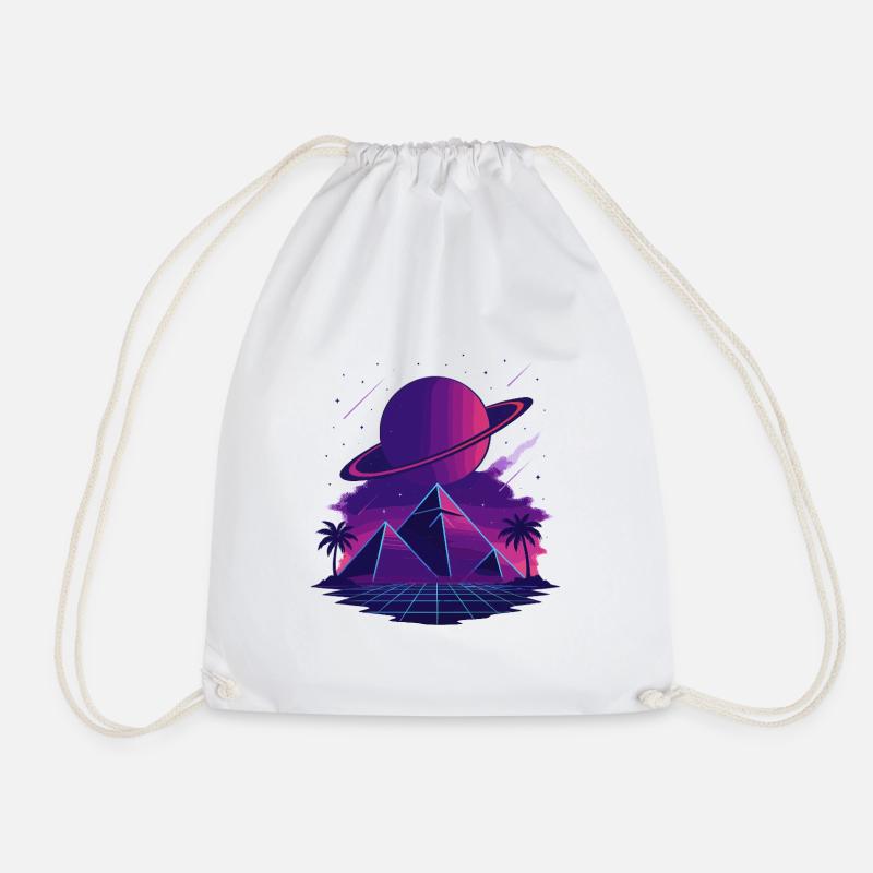 Cosmic Vaporwave Pyramids - Drawstring Bag - white