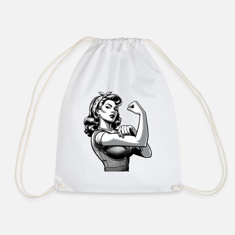 Stärke starke Frau Rockabilly Style Geschenk - Turnbeutel - Weiß