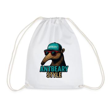 Antbeary Style Aardvark Cartoon - Drawstring Bag - white - Front