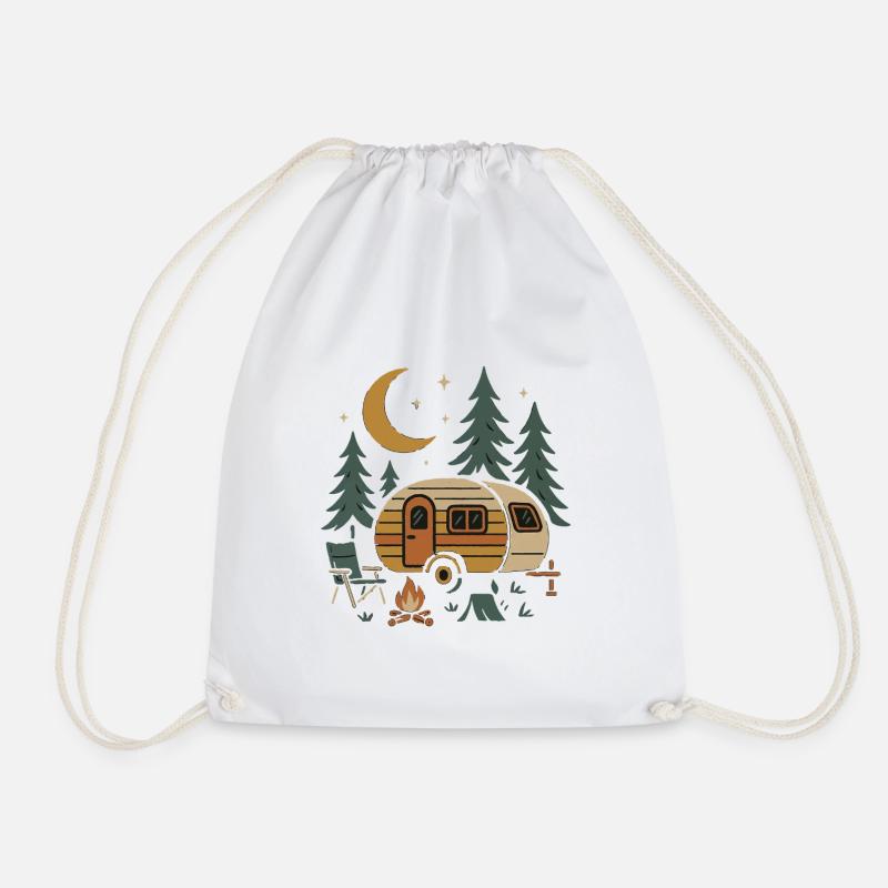 Nighttime Camping Scene Design - Drawstring Bag - white