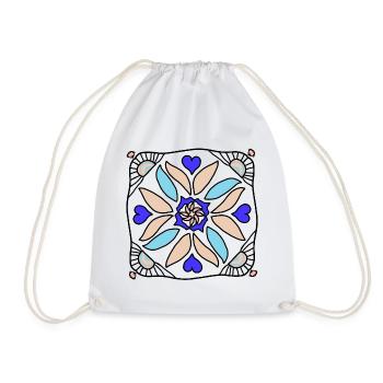 Mandala Flower Circle in Blue Beige - Drawstring Bag - white - Front