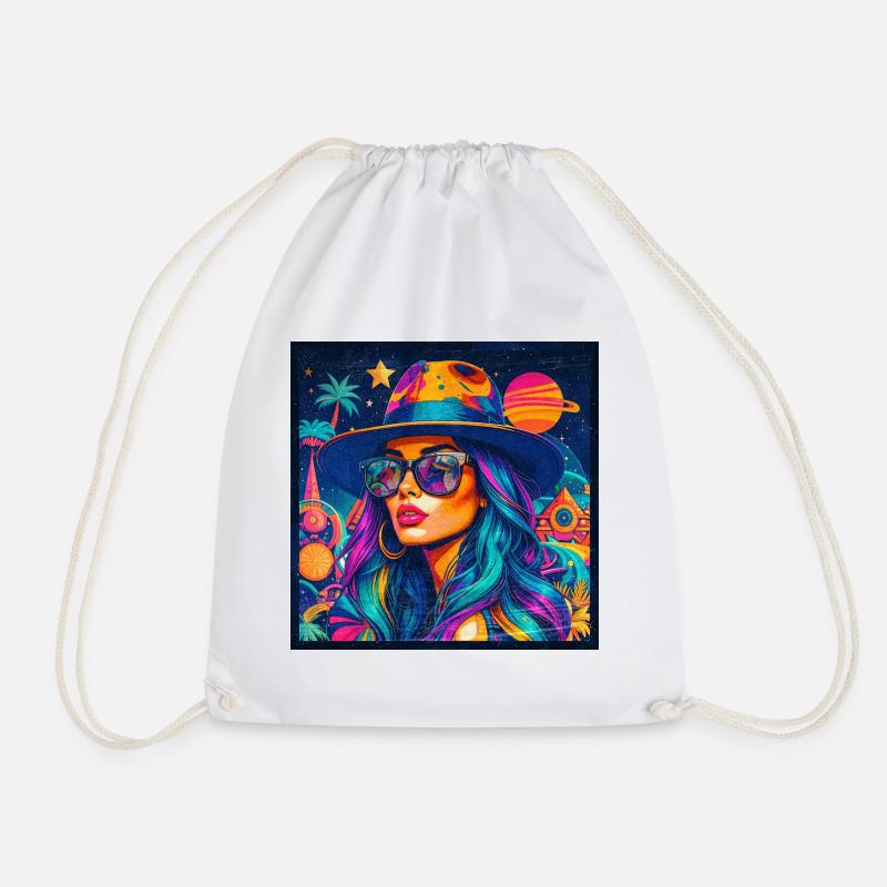 Women's summer colors, planets and palm trees, femininity - Drawstring Bag - white