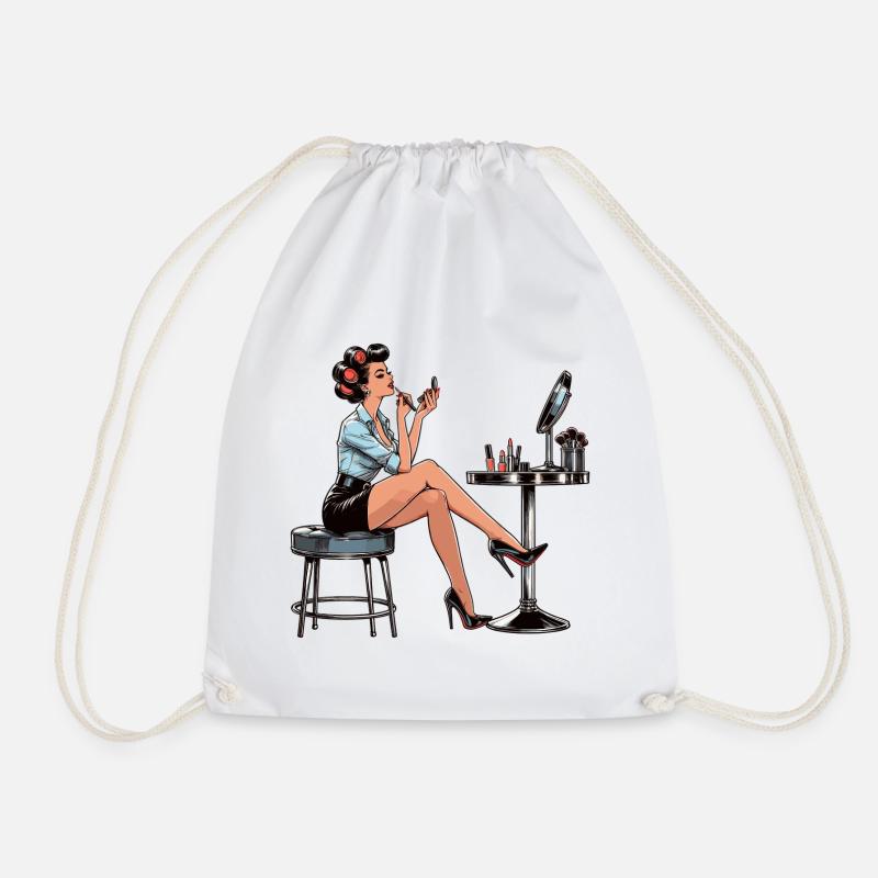Frau Rockabilly Schminke schminken Retro Geschenk - Turnbeutel - Weiß
