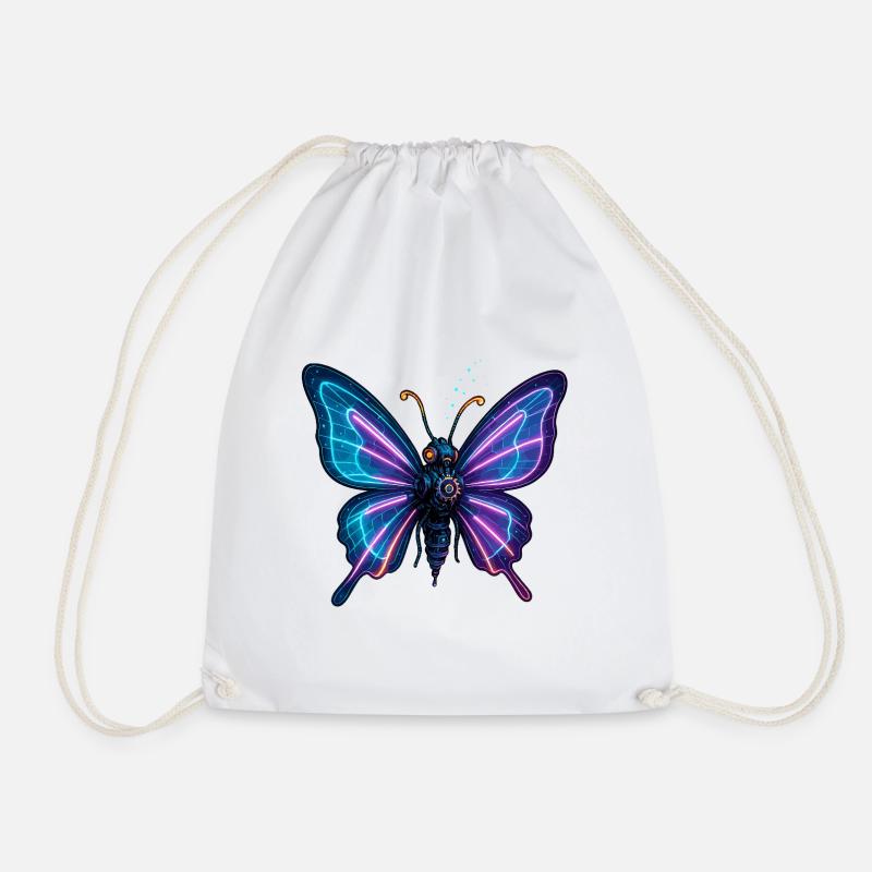 Neon Wings Metal Butterfly - Drawstring Bag - white