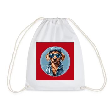 Dackel Dachshund mit Sonnenbrille und Hoodie - Turnbeutel - Weiß - Vorne