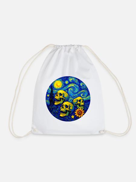Van Gogh Skull - Drawstring Bag - white
