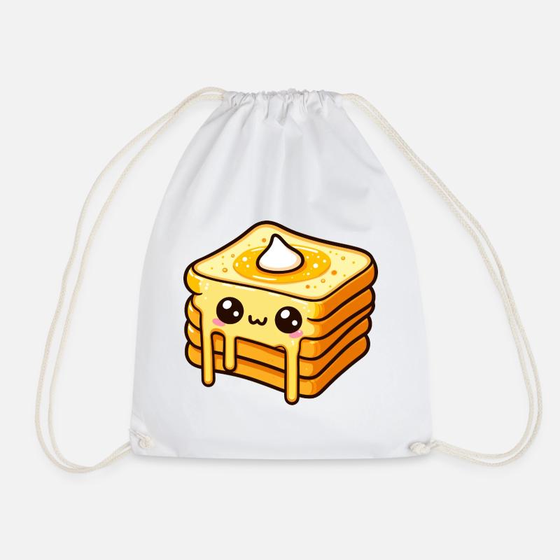 Kawaii Sunny Side Up Toast Design - Drawstring Bag - white