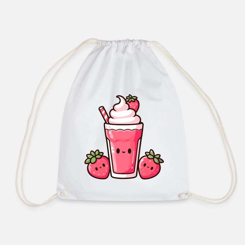 Kawaii Erdbeer-Milchshake Design - Turnbeutel - Weiß