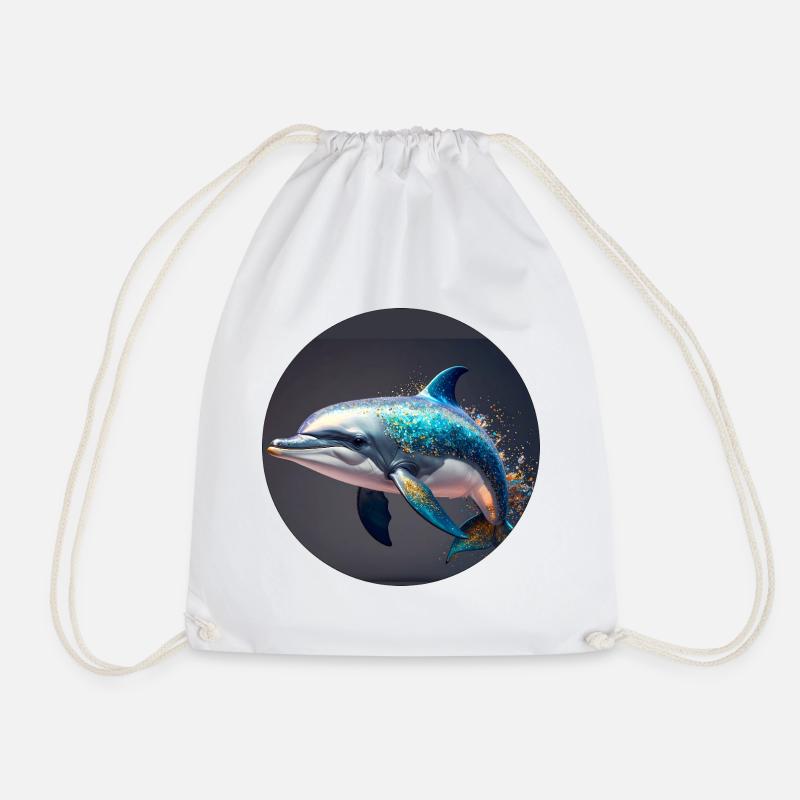 Dolphin, colorful, sequins, glitter, blue - Drawstring Bag - white