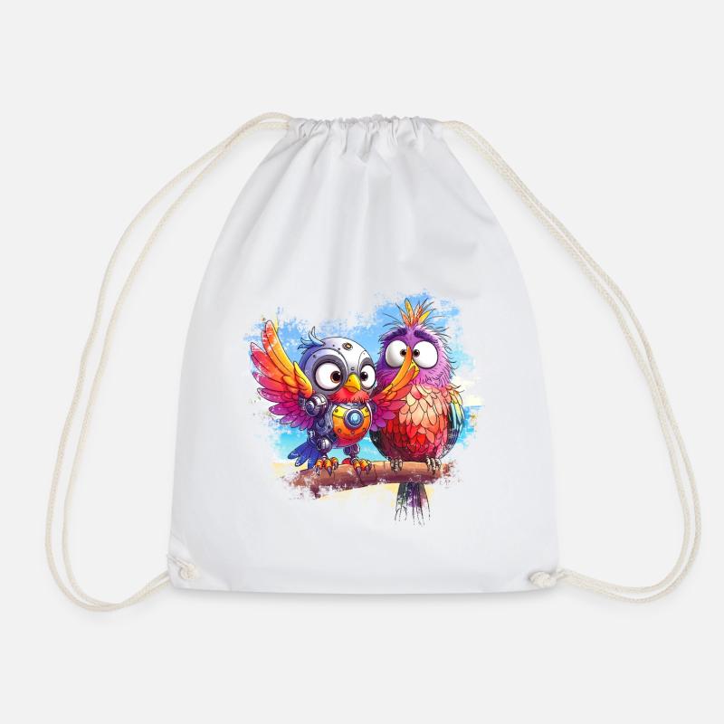 Beach robot birds, light, joy, colors - Drawstring Bag - white