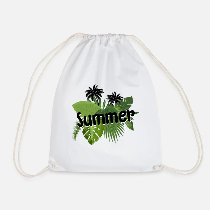 Summer -Schriftzug mit tropischen Blättern - Turnbeutel - Weiß