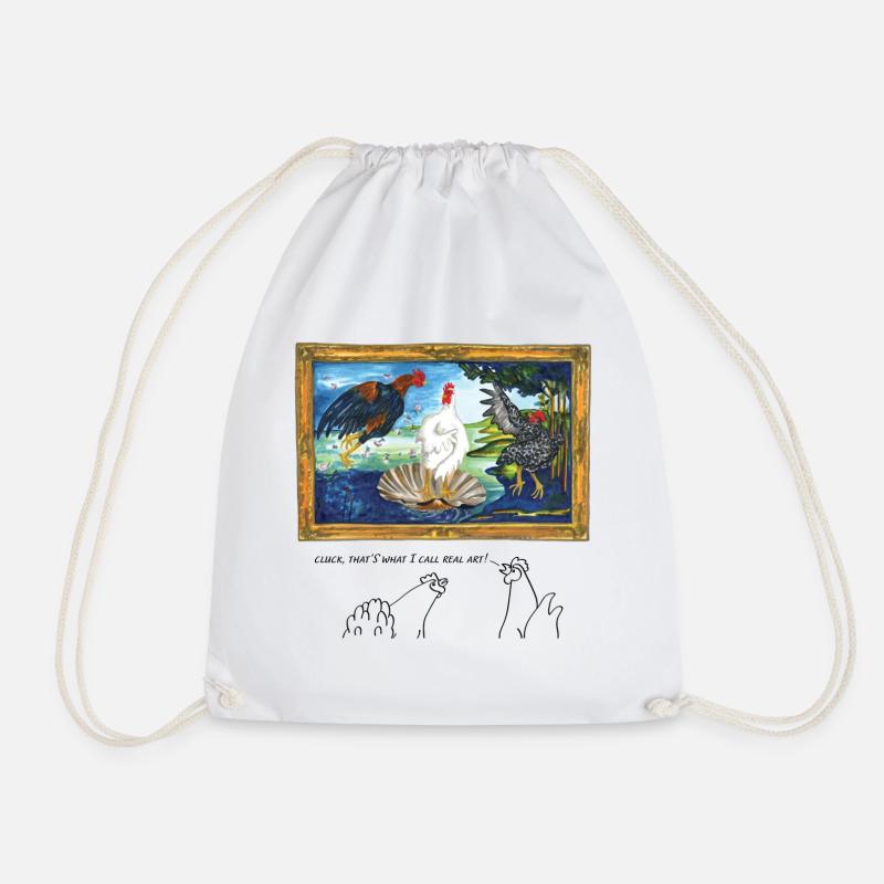 Cluck, that's what I call real art - in English - Drawstring Bag - white