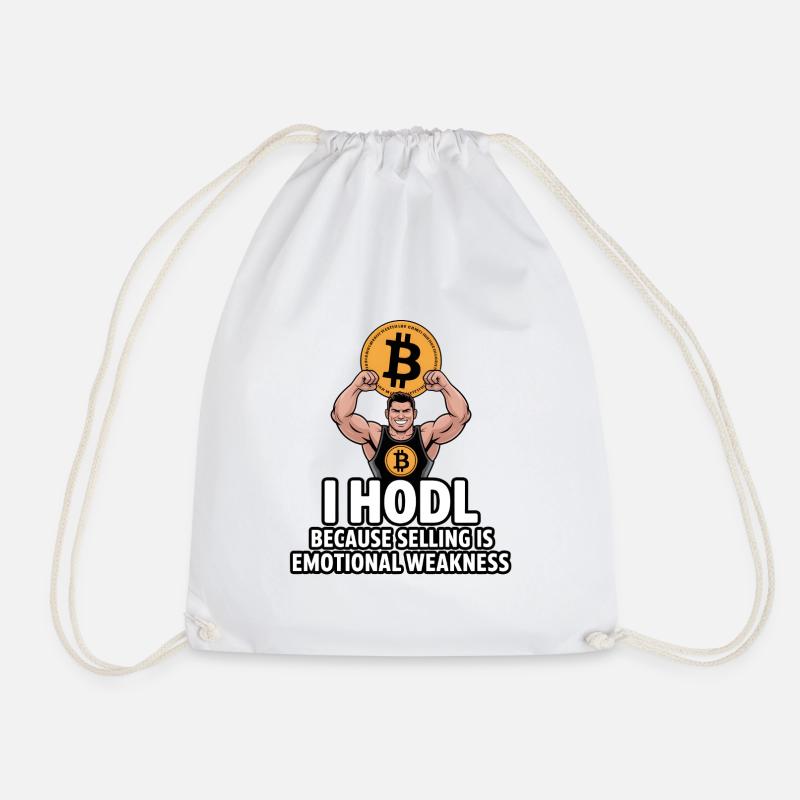 Bitcoin HODL Motivational Design - Drawstring Bag - white