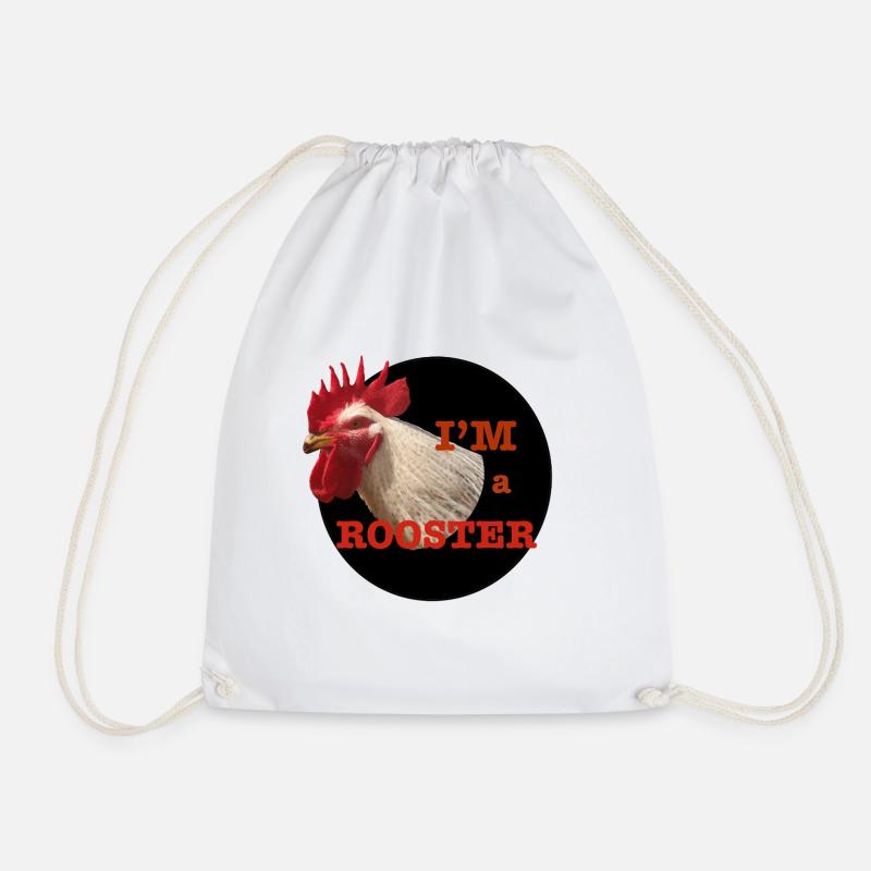 Rooster Design and Humorous Text - Drawstring Bag - white