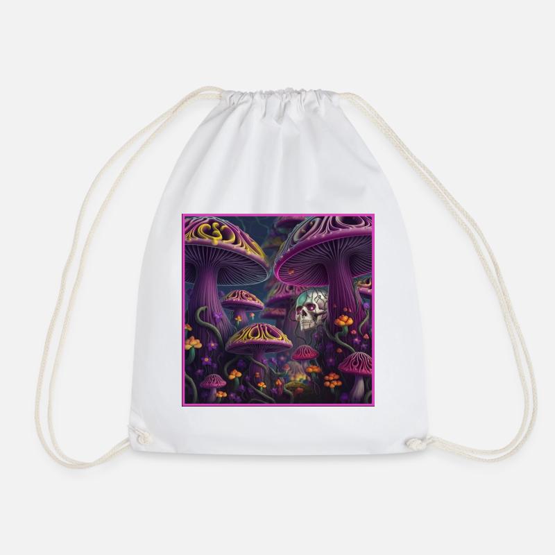 Mystic Mushroom Skull Forest - Drawstring Bag - white