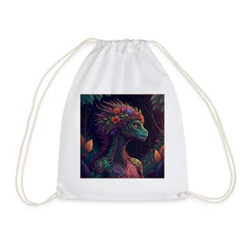 Mythical Jungle Dragon Illustration - Drawstring Bag - white - Front