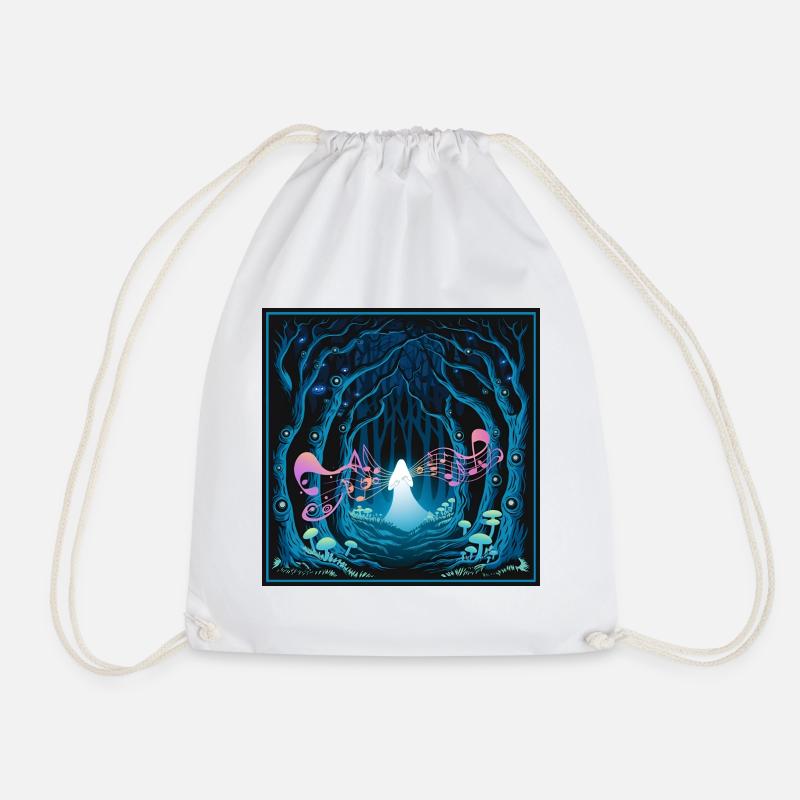 Mystical Forest with Harmonious Music Flow - Drawstring Bag - white