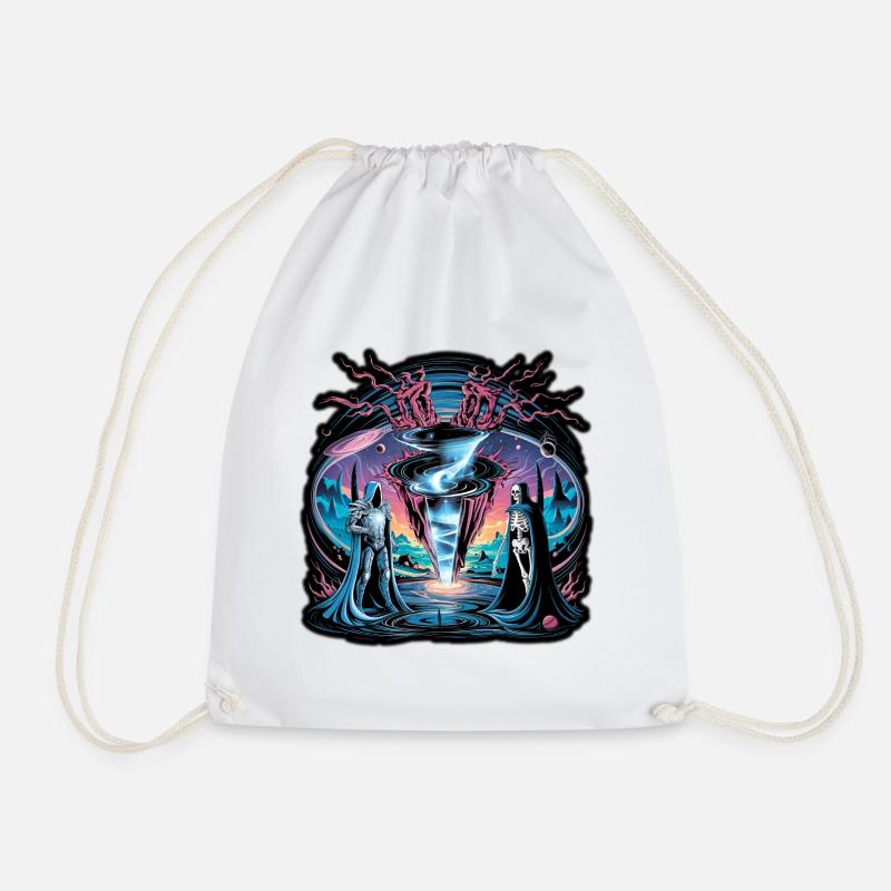 Cosmic Rift with Void Guardians - Drawstring Bag - white