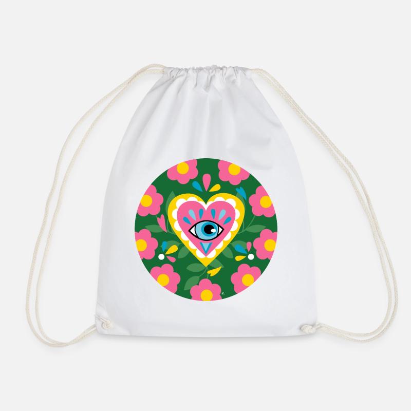 Mystical Flowered Heart - Drawstring Bag - white