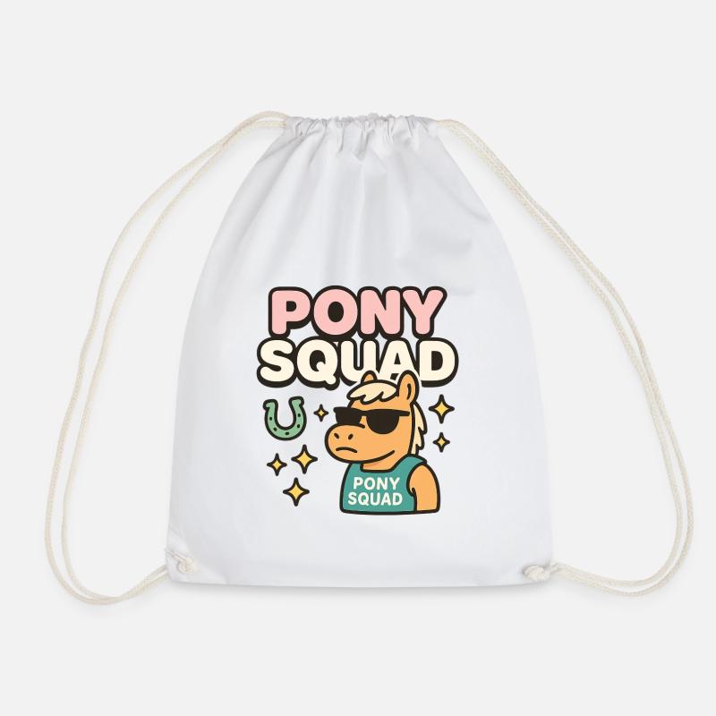 Pony Squad cartoon design with coolness - Drawstring Bag - white