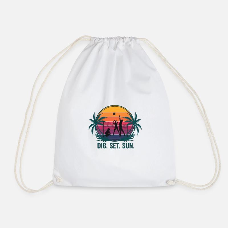 Sunset Volleyball Trio Design - Drawstring Bag - white
