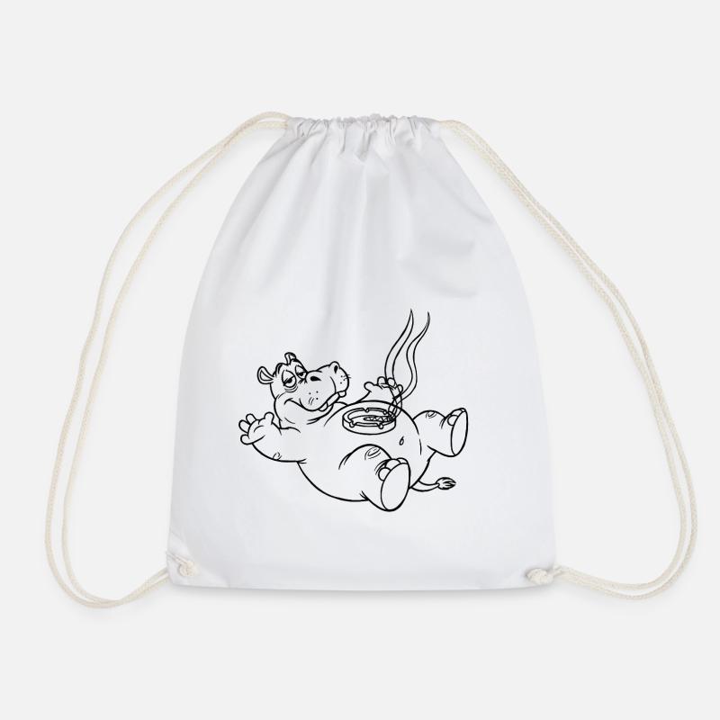 Funny Hippo - Drawstring Bag - white