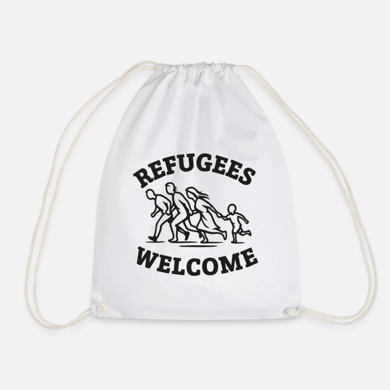Refugees Welcome Illustration - Drawstring Bag - white