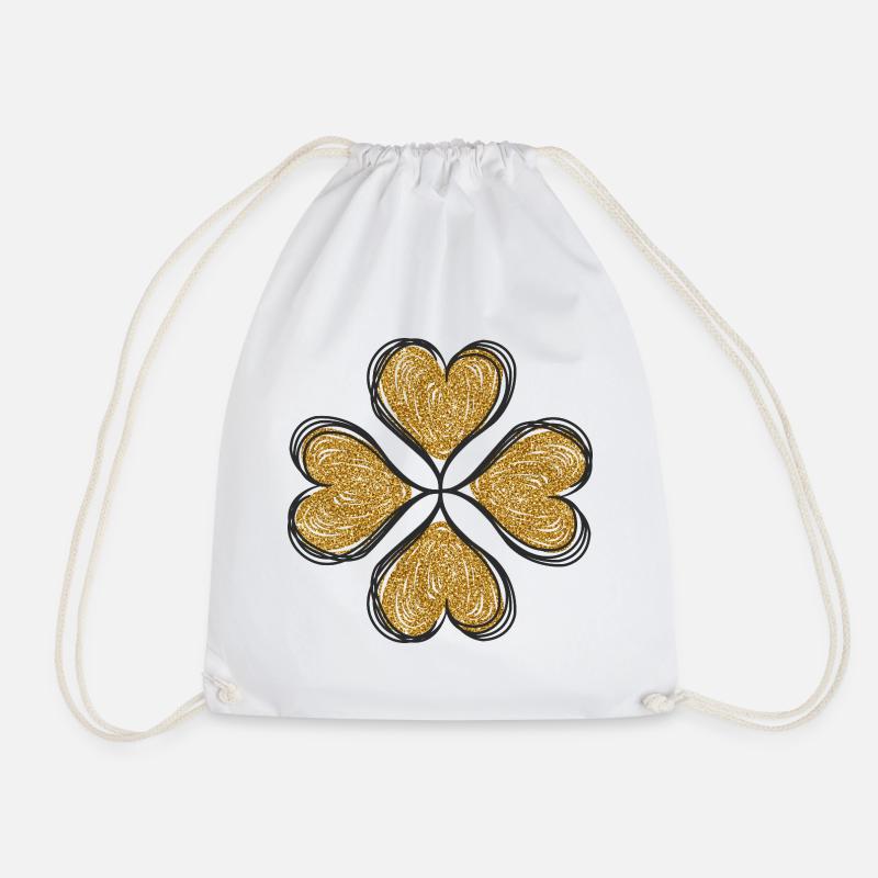 Clover love gold - Drawstring Bag - white
