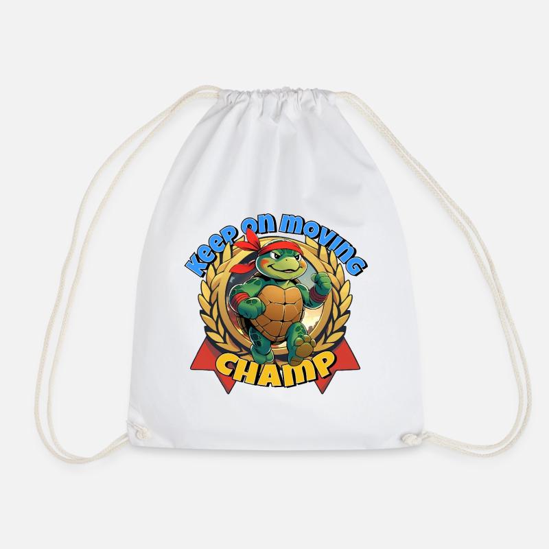 Fighting Turtle with Red Bandana - Drawstring Bag - white