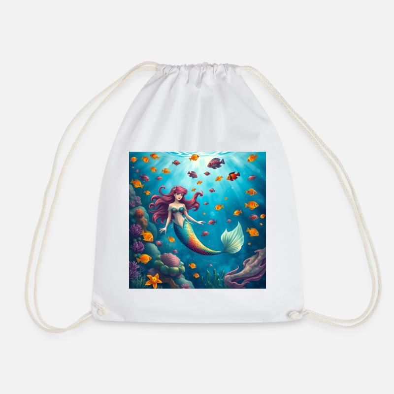 Underwater Mermaid Color Play - Drawstring Bag - white