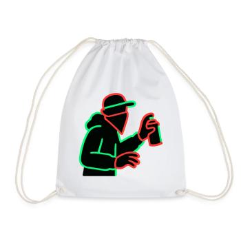 Neon Graffiti Sprayer Silhouette - Drawstring Bag - white - Front