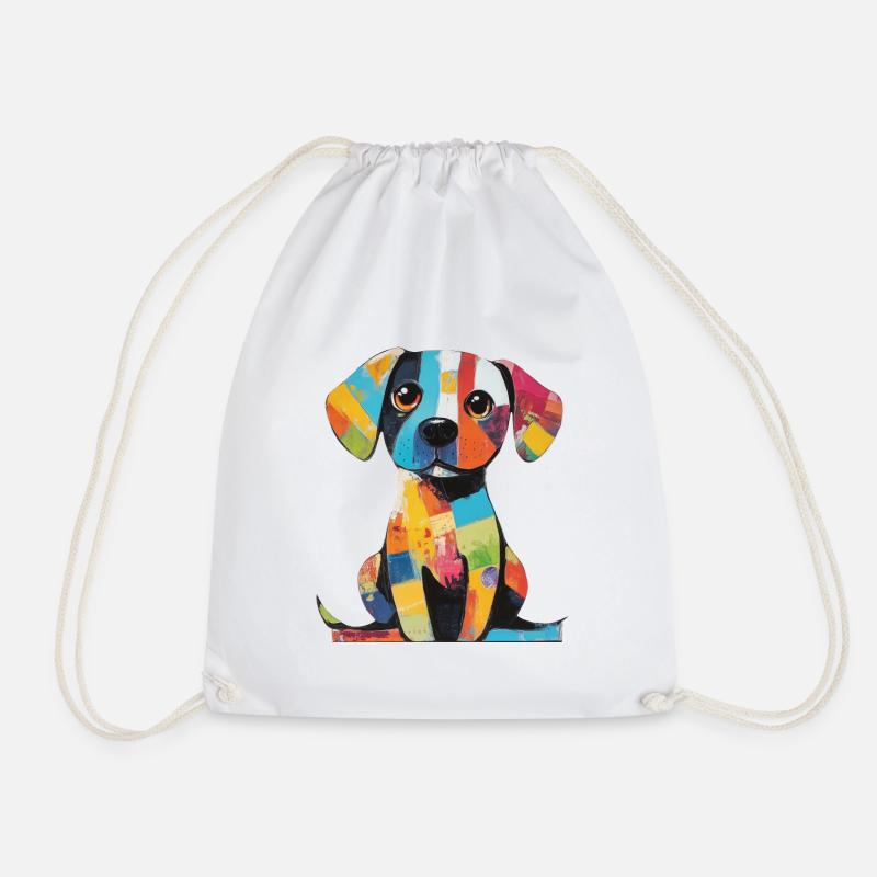 Farbenfroher Patchwork, bunter Hund - Turnbeutel - Weiß