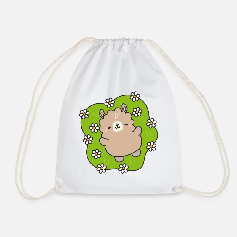 Happy Bear at the Flower Garden - Drawstring Bag - white