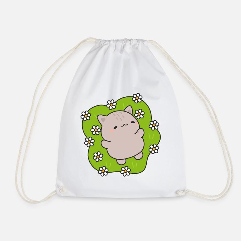 Cute cat dancing among flowers - Drawstring Bag - white