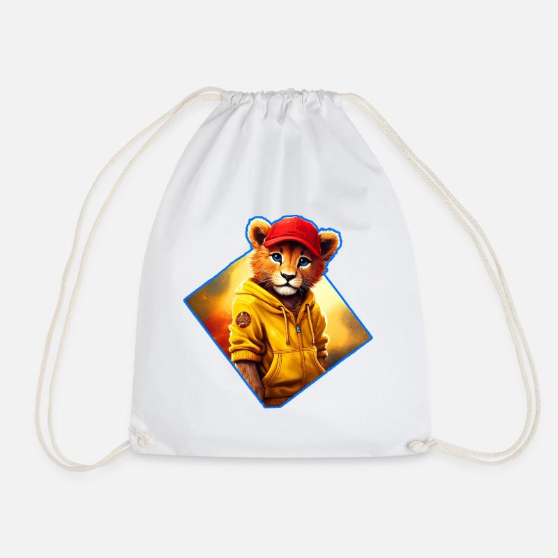Little lion with red cap - Drawstring Bag - white
